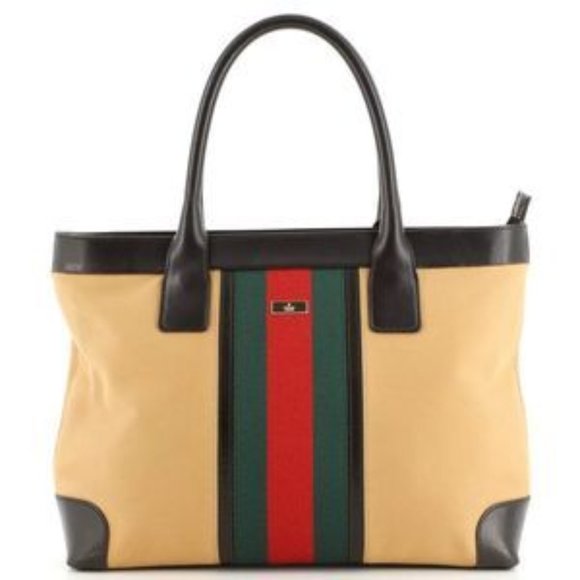 Gucci Vintage Web Tote GG Canvas with Leather Medium Neutral - Picture 1 of 7